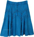 Tantalizing Teal Medieval Styled Rayon Knee Length Skirt