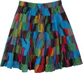 Hippie Short Skirt in Blue with Patchwork Tiers
