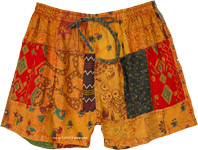 Bright Bloom Orange Cotton Patchwork Shorts