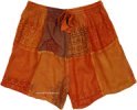 Unisex Orange Hippie Cotton Patchwork Half Pants