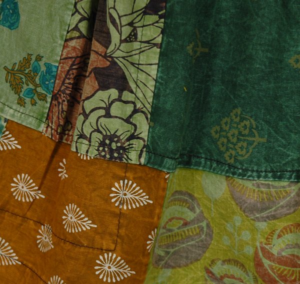 Savanna Green Mixed Prints Patchwork Cotton Shorts