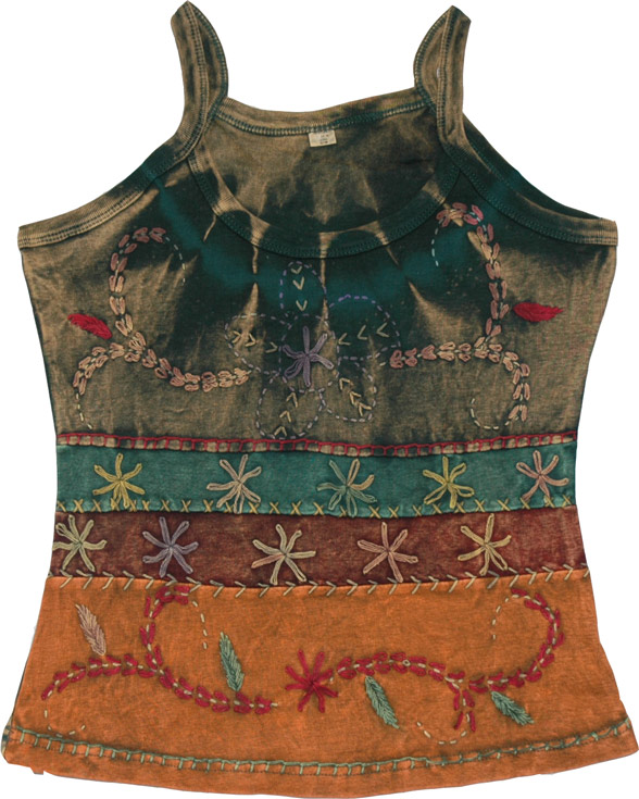 Tie Dye Tank Top With Embroidery