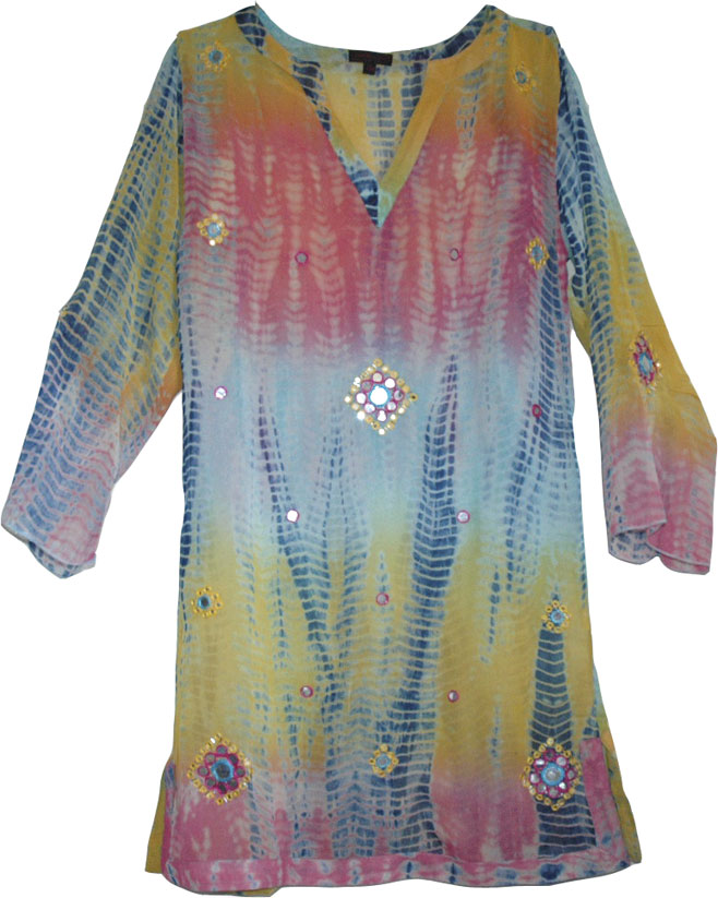 Womens Tunic Shirt Tie Dye Embroidered