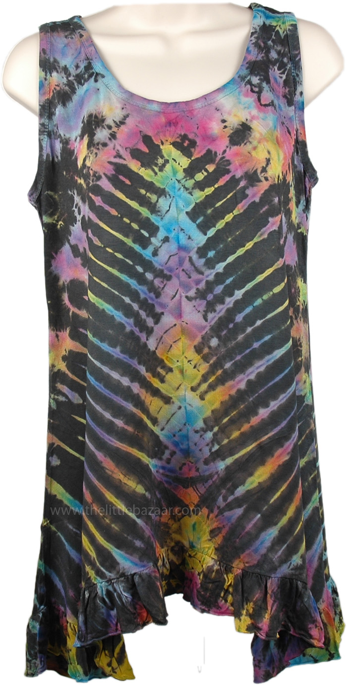 Tie Dyed Woven Sleeveless Tunic Top