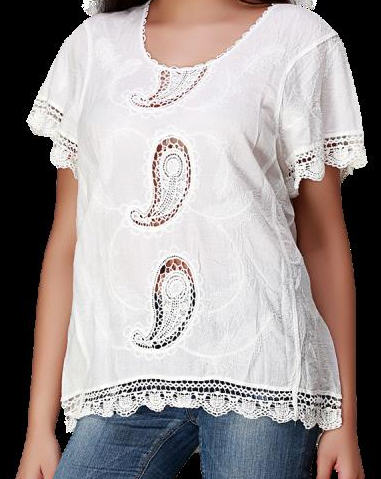 Self Embroidered Cutwork White Blouse