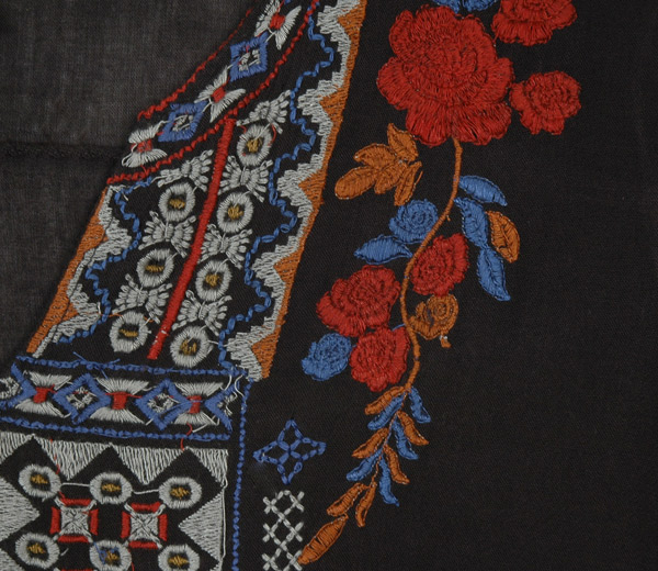 Boho Tunic Top in Black with Multicolored Embroidery