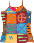 Multicolored Hippie Tank Top with Razor Cut Applique and Embroidery