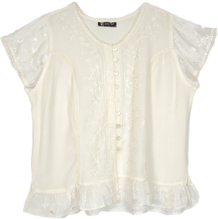 Sweet Cream Bohemian Plus Size Tunic Shirt with Embroidery