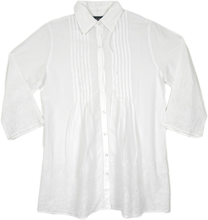 Ivory Beauty Button Down Cotton Summer Shirt with Embroidery