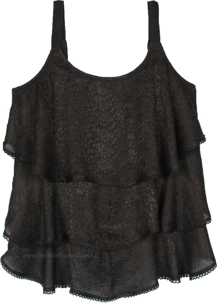 Embroidered Layered Black Bohemian Sleeveless Top