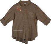 Vintage Olive Western Embroidered Button Down Shirt