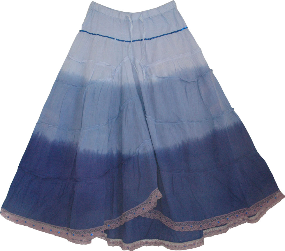 Long flowing skirt with blue lace Sale on bags, skirts, jewelry at