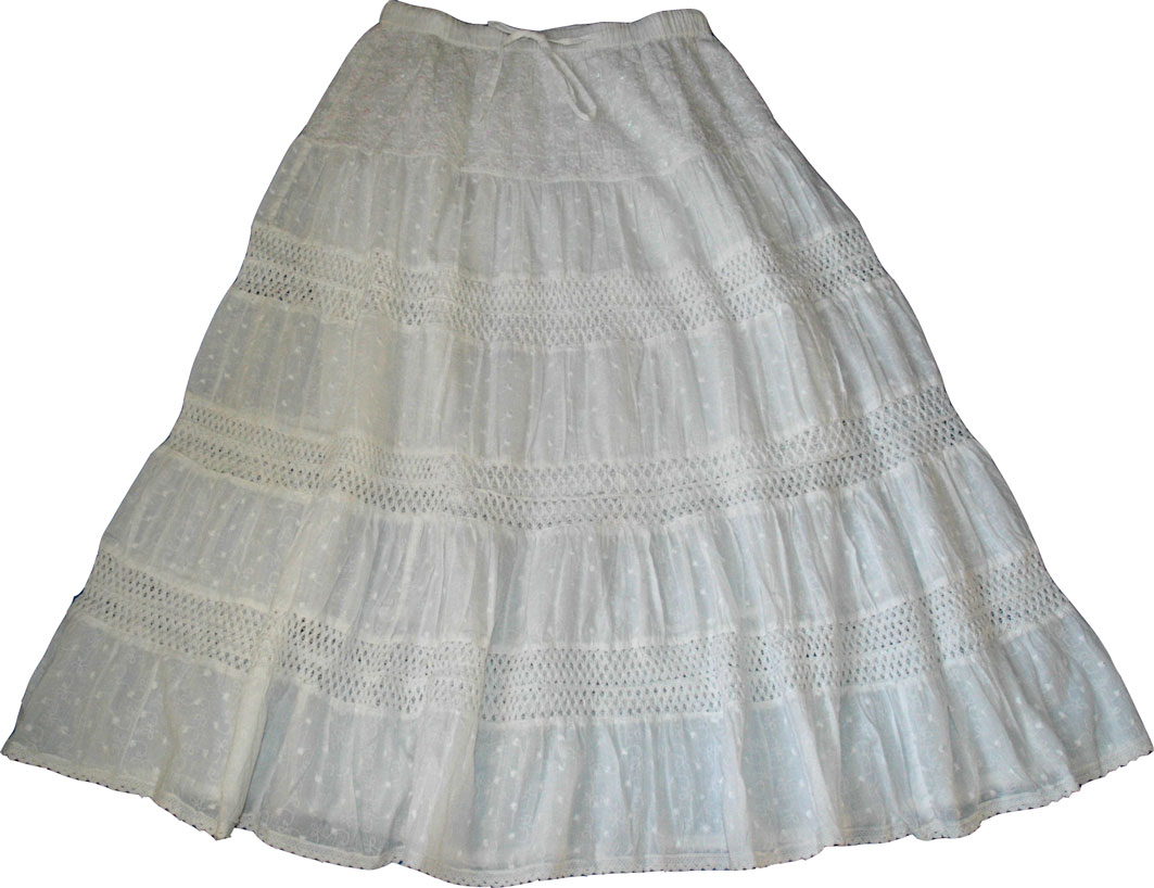 White Cotton Skirt with Sequins, Everyday White Skirt