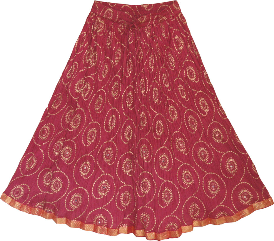 Crinkle short skirt in dark pink, Flushed Chakra Ethnic Skirt
