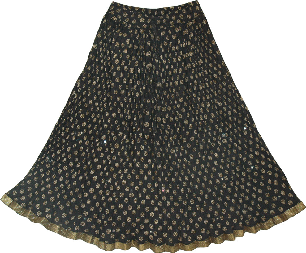 Black Golden Summer Festive Skirt, Black Fiesta Summer Skirt