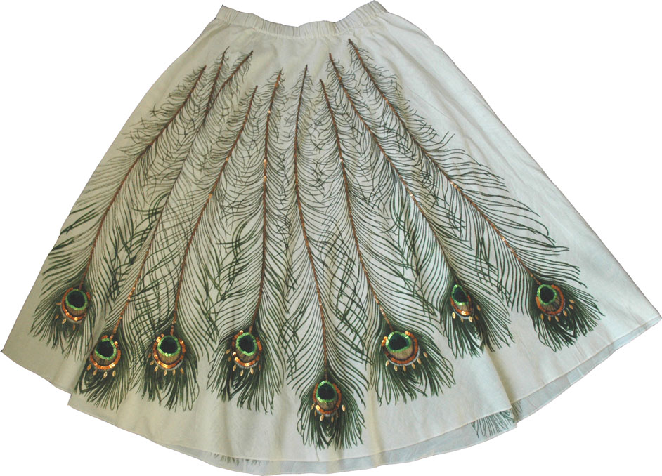 Knee Length Cotton Peacock Feather Skirt Sale on bags, skirts