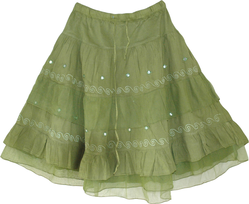 Summer green short skirt, Asparagus Short Skirt