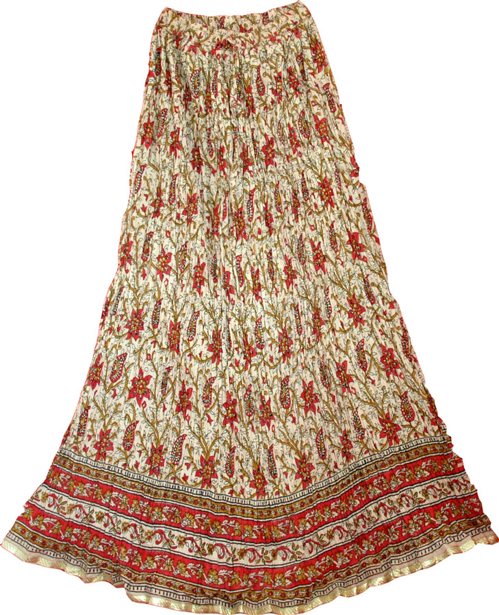 Tall Summer Floral Long Skirt, Mojo Folk Boho Tall Cotton Skirt