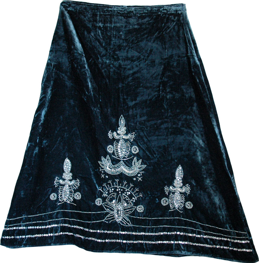 Plush Shaded Velvet Long Skirt, Tiber Rome Velvet Sequin Skirt