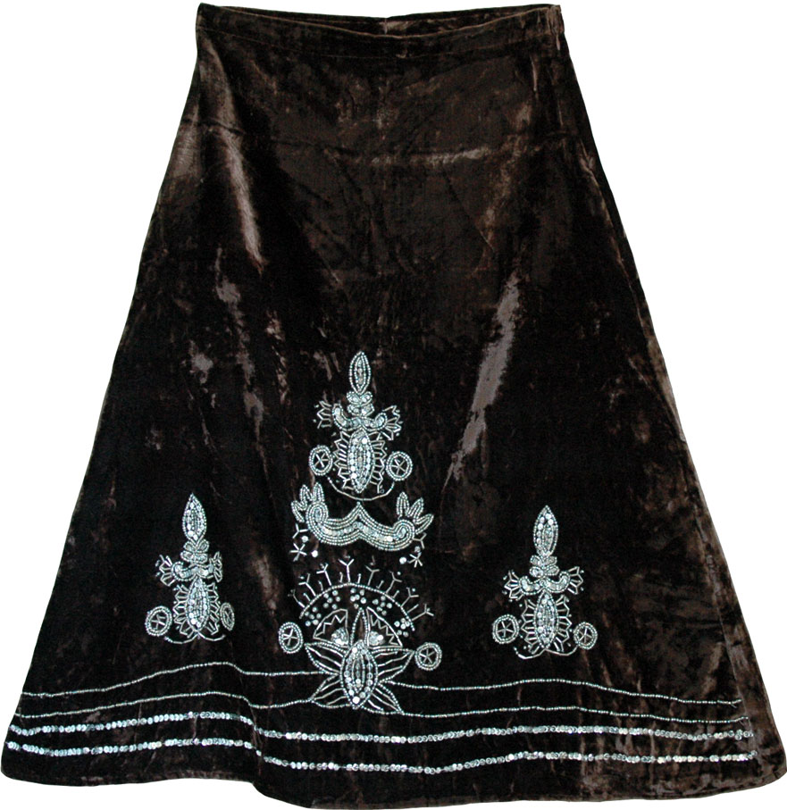 Brown Shaded Sequin Velvet Skirt, Zeus Velvet Sequin Skirt