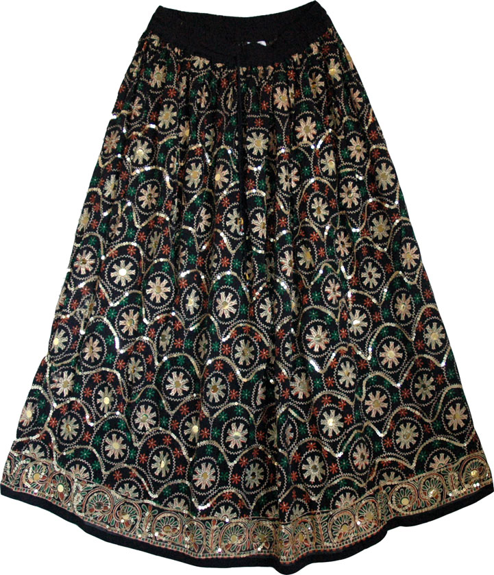 Party Traditional Evening Long Skirt with Sparkling Sequins, Dancing Long Black Sequin Skirt