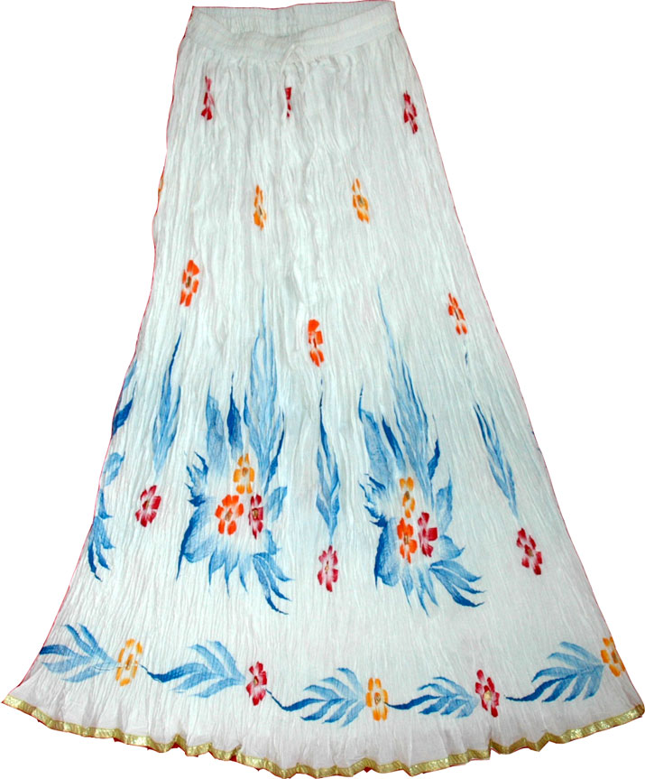 Floral White Long Skirt 