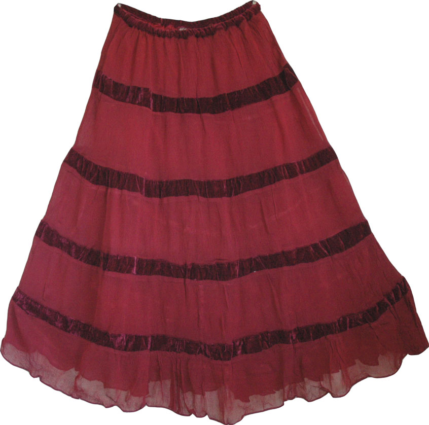 Maroon georgette  velvet skirt, Stiletto Womens Georgette Skirt 