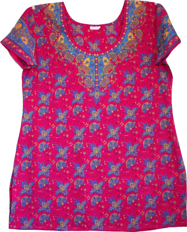 Printed Kurti Shirt in Cardinal, Cardinal Kurti Shirt