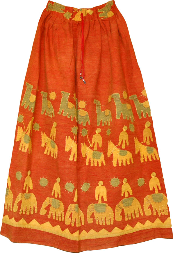 Bohemian clothing with applique work, Flamingo Bohemian Long Skirt