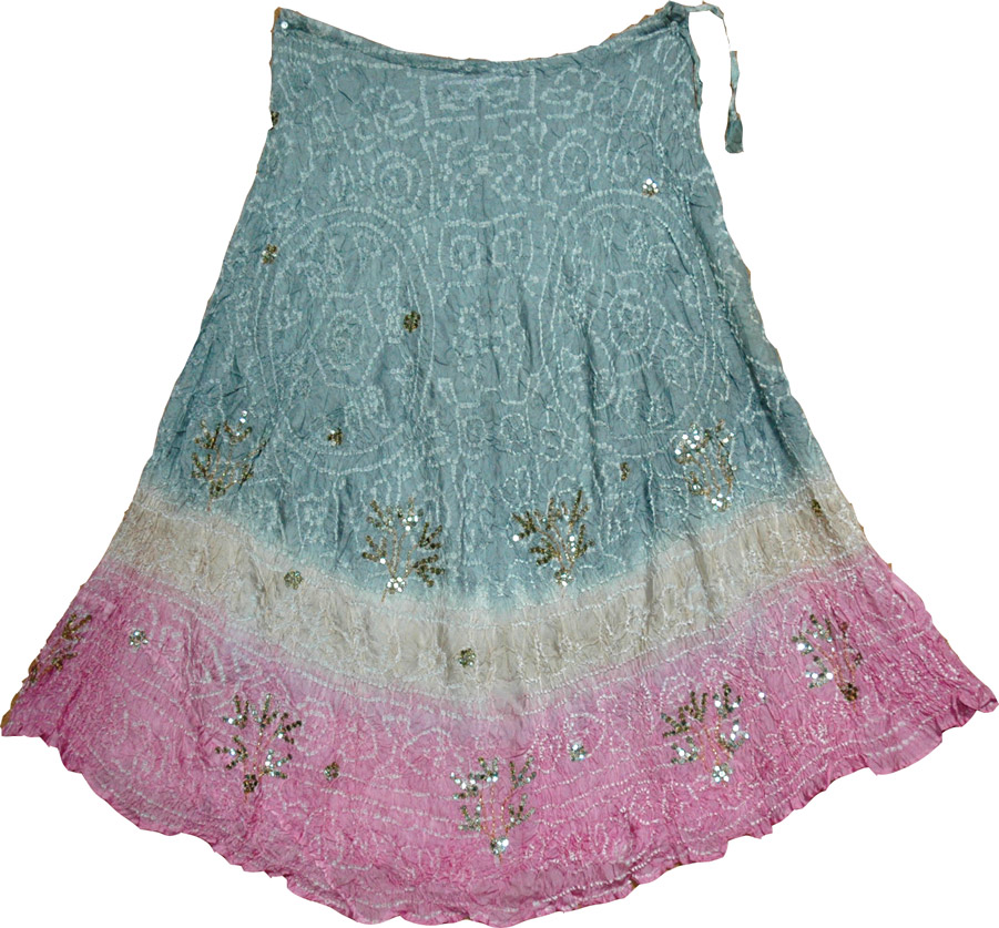 Ethnic shaded tie-dye silk skirt, Cascade Silk Skirt with Sequins
