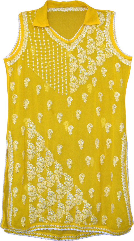 Womens Tunic Shirt in Yellow, Sunflower Sequin Tunic