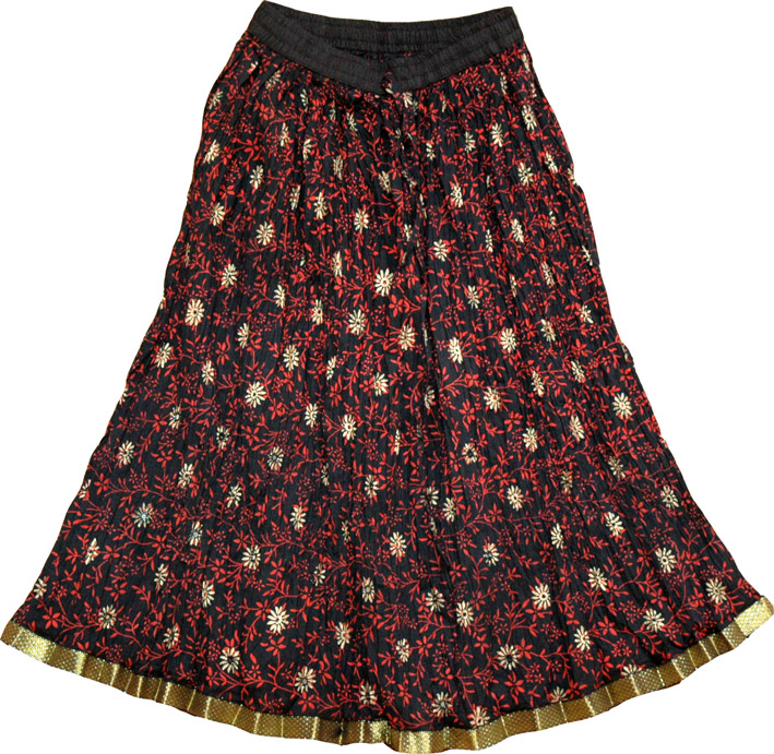 Crinkle short skirt in black, Black Red Ethnic Skirt 
