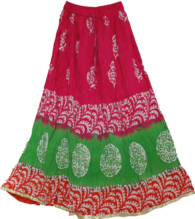 Long skirt in batik print, Floral Batik Summer Skirt 