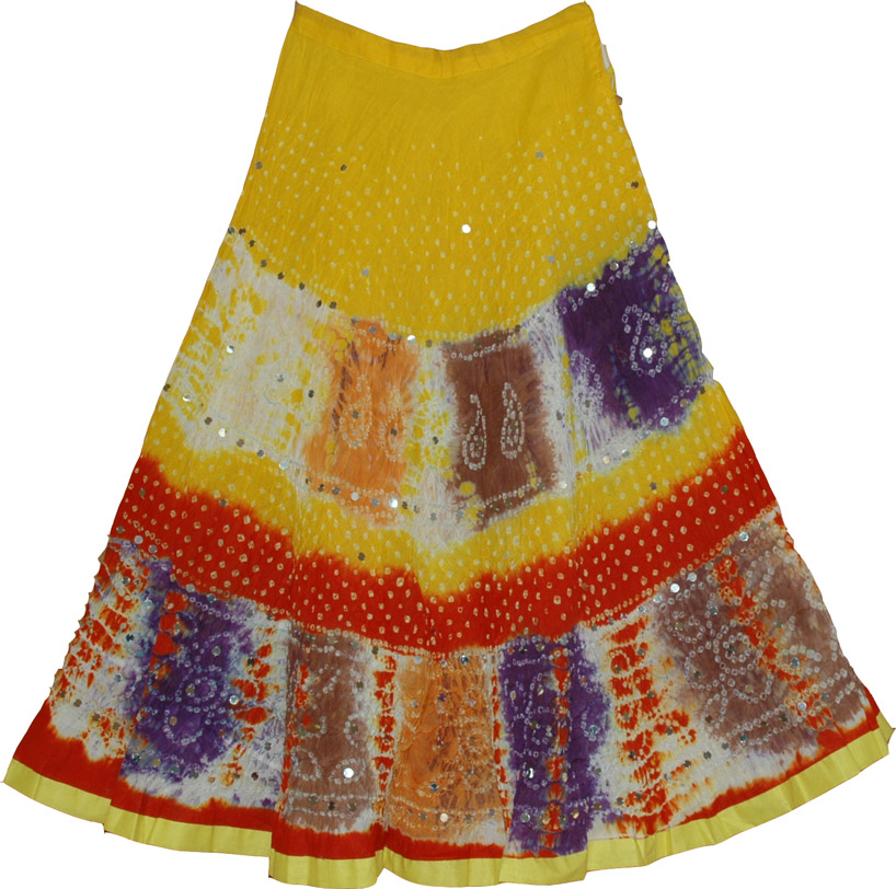 Multicolor Tie Dye Cotton Skirt, Hokey Pokey Ethnic Cotton Skirt