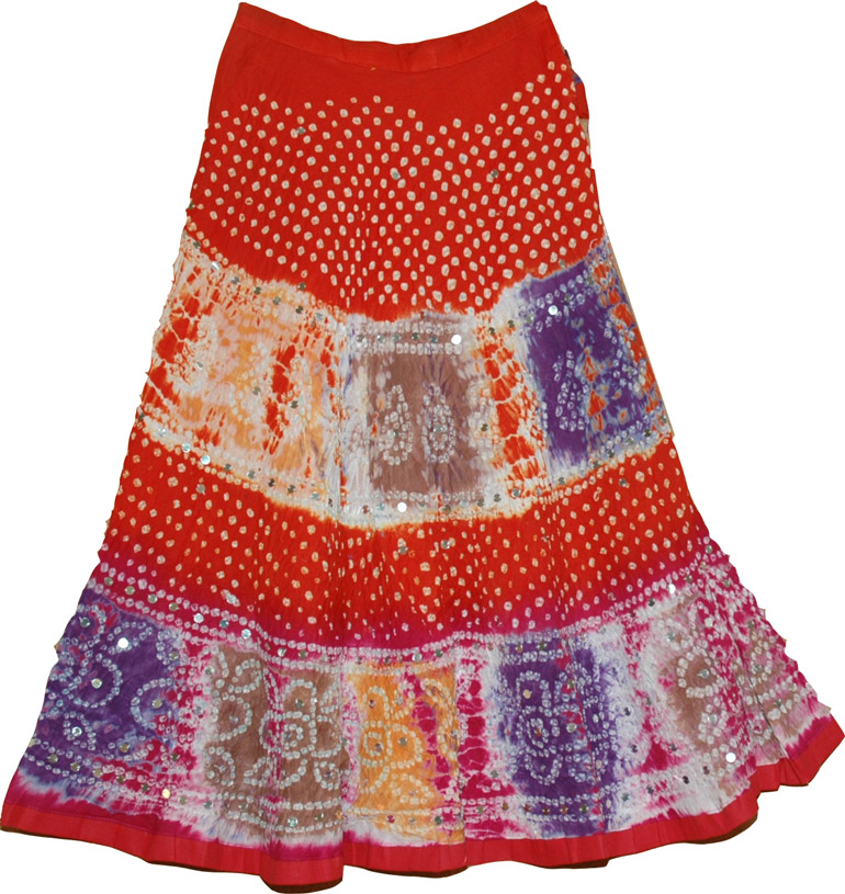 Multicolor Tie Dye Cotton Skirt, Thunderbird Ethnic Cotton Skirt