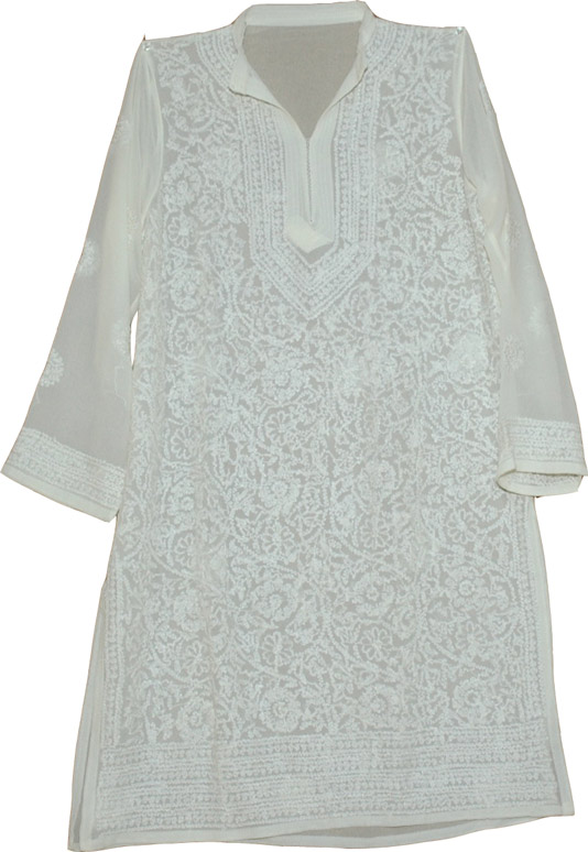 Womens Tunic Shirt in White, White Summer Long Tunic Top