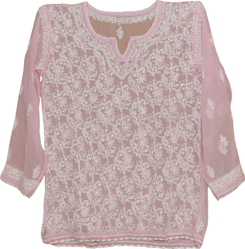Womens Tunic Shirt in Pink, Clam Shell Ladies Tunic Top