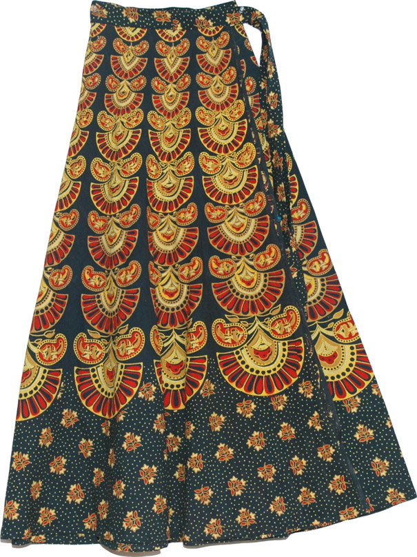 Cotton Long Skirt With Ethnic Print, Block Print Designer Long Wrap Skirt