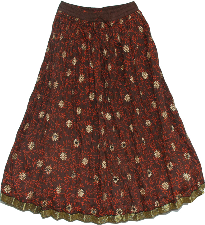 Crinkle short skirt in deep brown, Chocolate Red Ethnic Skirt 