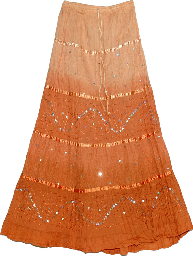 Shaded brown cotton skirt with silver sequins, Raw Seina Sequin Long Skirt