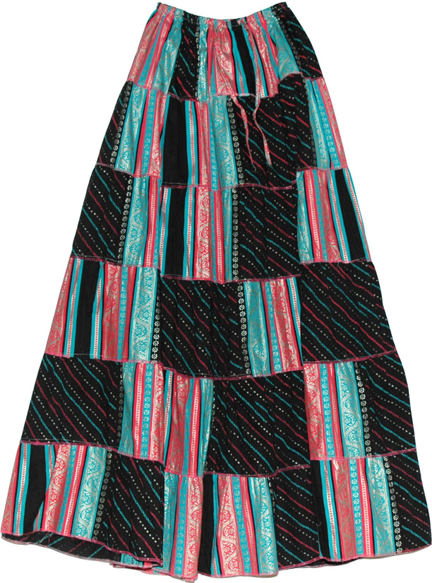 Black ethnic printed long skirt, Ethnic Cotton Long Skirt