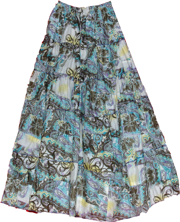 Floral Cotton Summer Skirt, Bohemian Floral Cotton Long Skirt