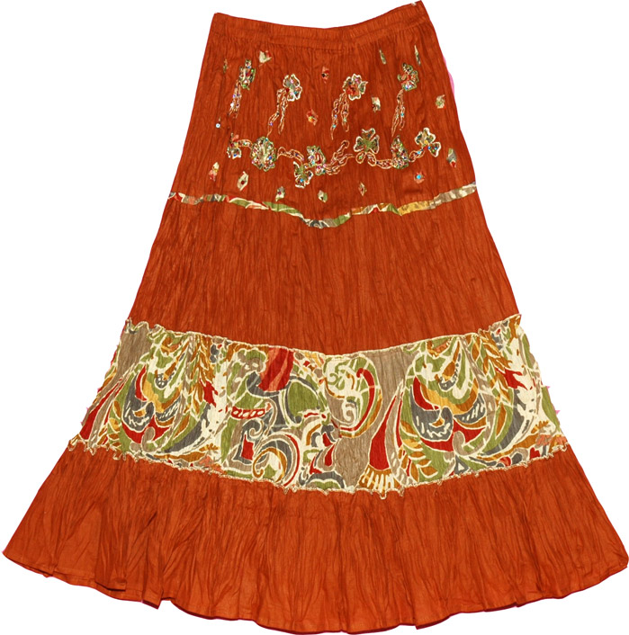 Cotton Sequined  Short Skirt, Cognac Sequined Short Skirt