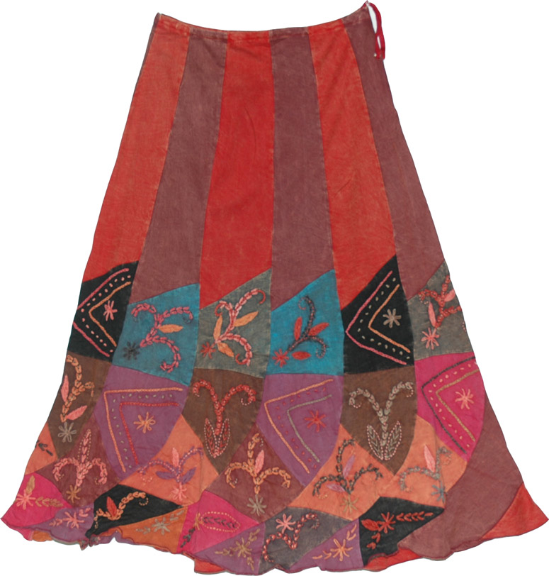 Boho Flare Hem Skirt , Medium Carmine Boho Skirt