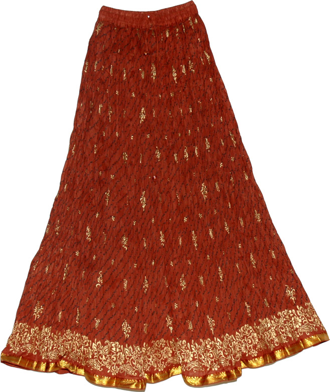 Burnt Umber crinkle travel skirt, Burnt Umber Long Skirt in Crinkle
