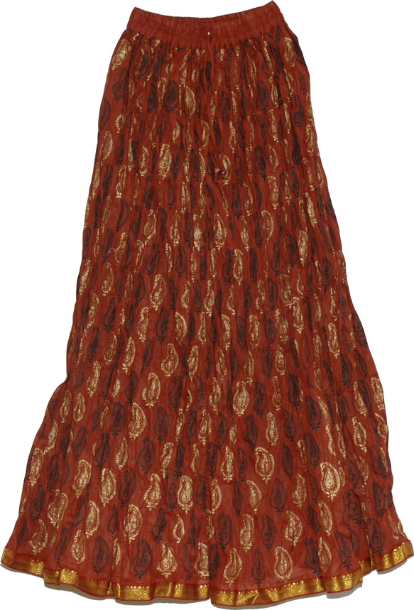 Shiny brown crinkle travel skirt, Sepia Skin Ethnic Indian Skirt
