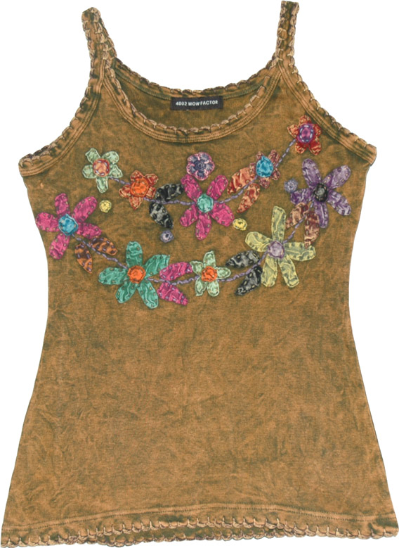 Bright summer floral top, Shadow Summer Top With Applique