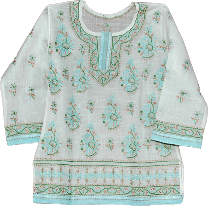 Floral embroidered tunic shirt, White Embroidered Cotton Tunic
