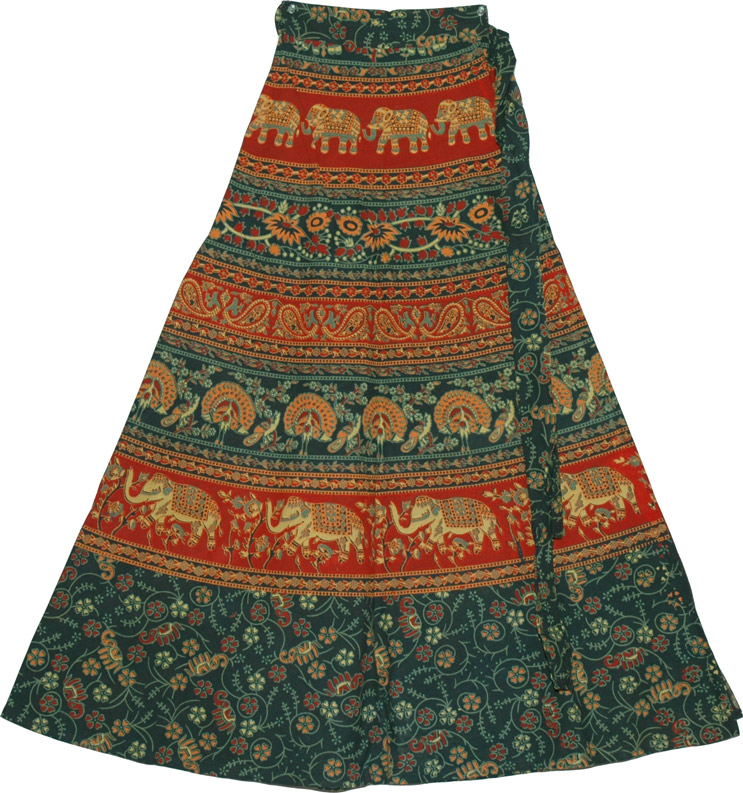 Cotton Long Skirt With Ethnic Print, Block Print Designer Long Wrap Skirt