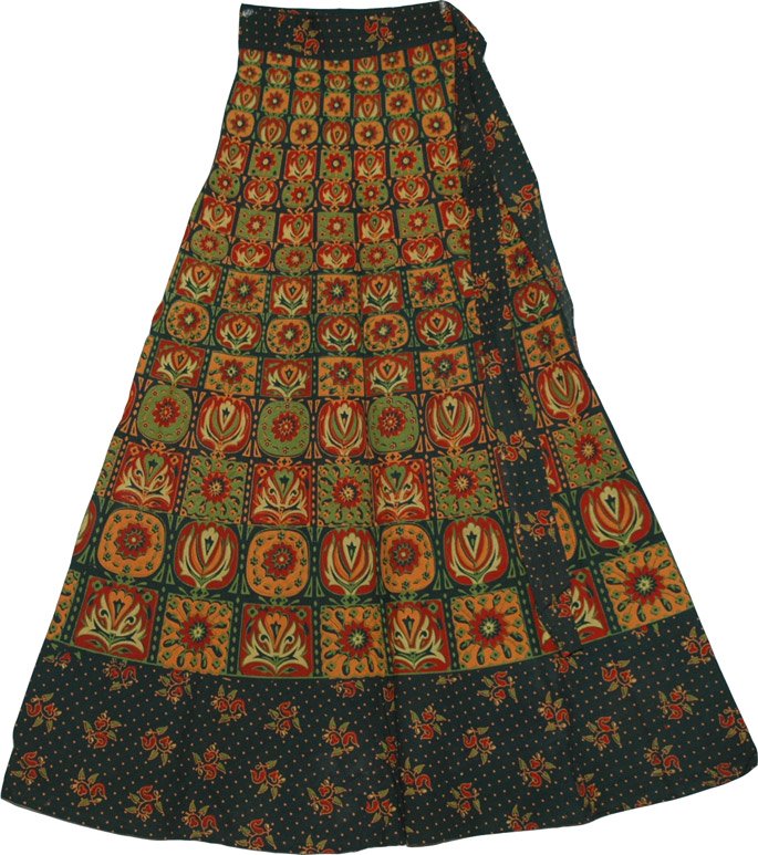 Cotton Long Skirt With Ethnic Print, Long Wrap Skirt Block Print